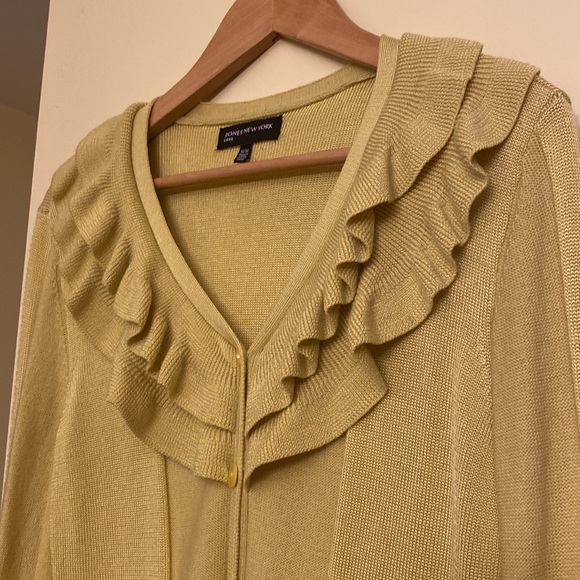 Jones New York yellow greenish front open sweater - Picture 2 of 12